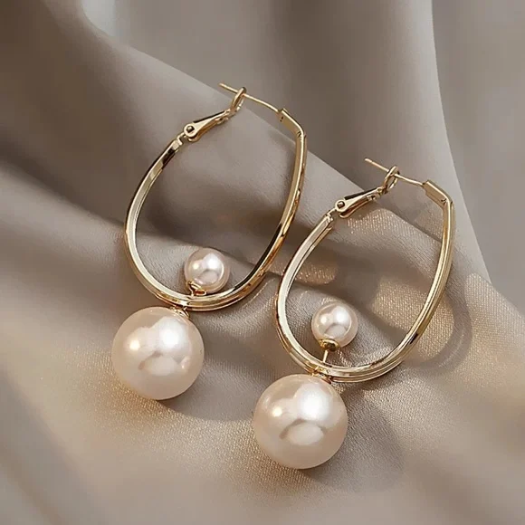 🎉New Jewelry Sale 4 For $20 Pearl Hoop Ellipse Knotted Dangle Drop Earrings - Picture 5 of 6